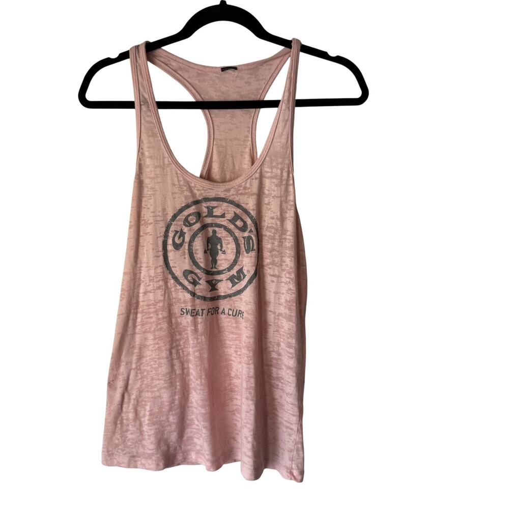 Gold's Gym Tank Top Womens Medium Pink Sweat For A Cure‎ Racerback Athletic Gym